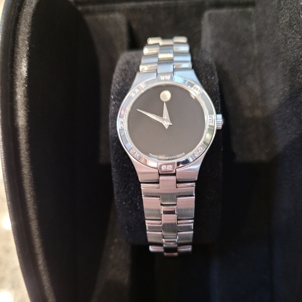 Movado Ladies Quartz Watch with Real Diamonds, Full Links.